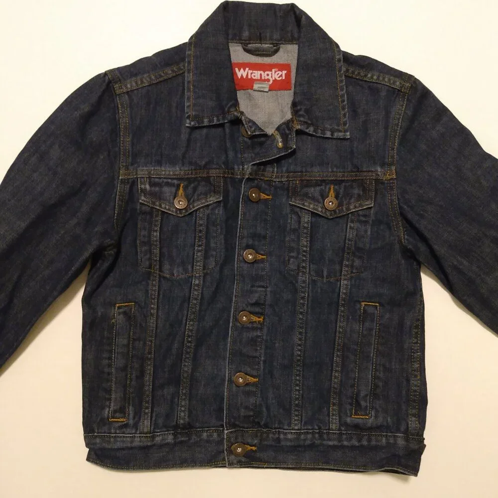 Wrangler Jean Jacket Boys Size Medium Kids Youth Denim Dark Blue Cowboy Ranch